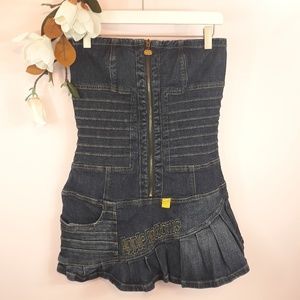 APPLE BOTTOMS Denim Fit Flare Front Zip Dress Sz M